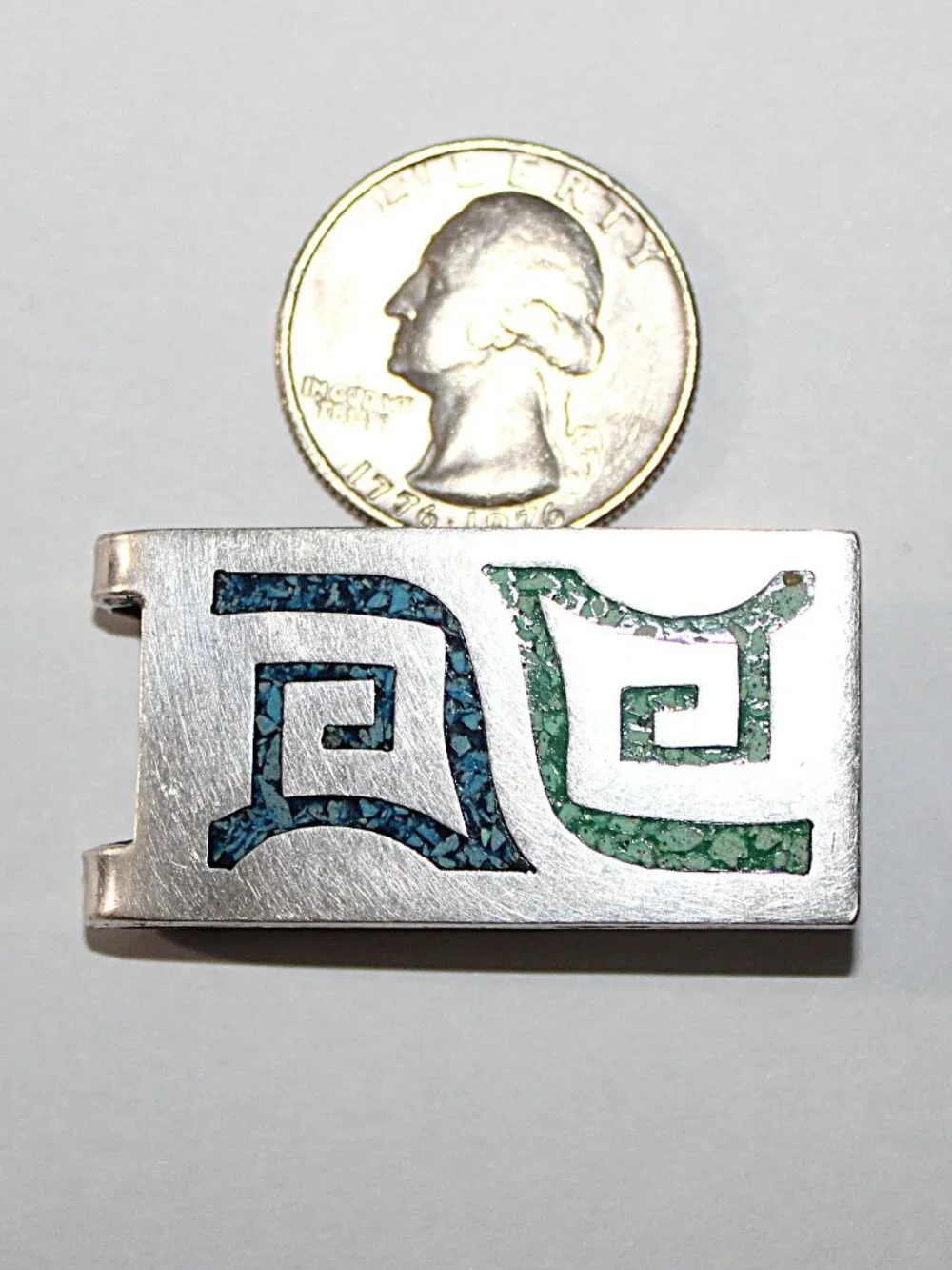 Vintage Taxco Sterling Silver Crushed Stone Money Clip 18 Grams